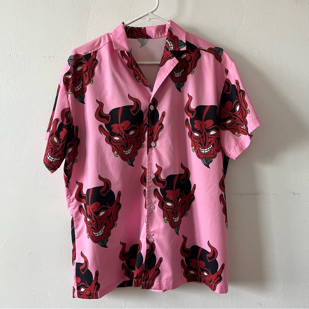 Edgy Pink Devil Print Women's Blouse